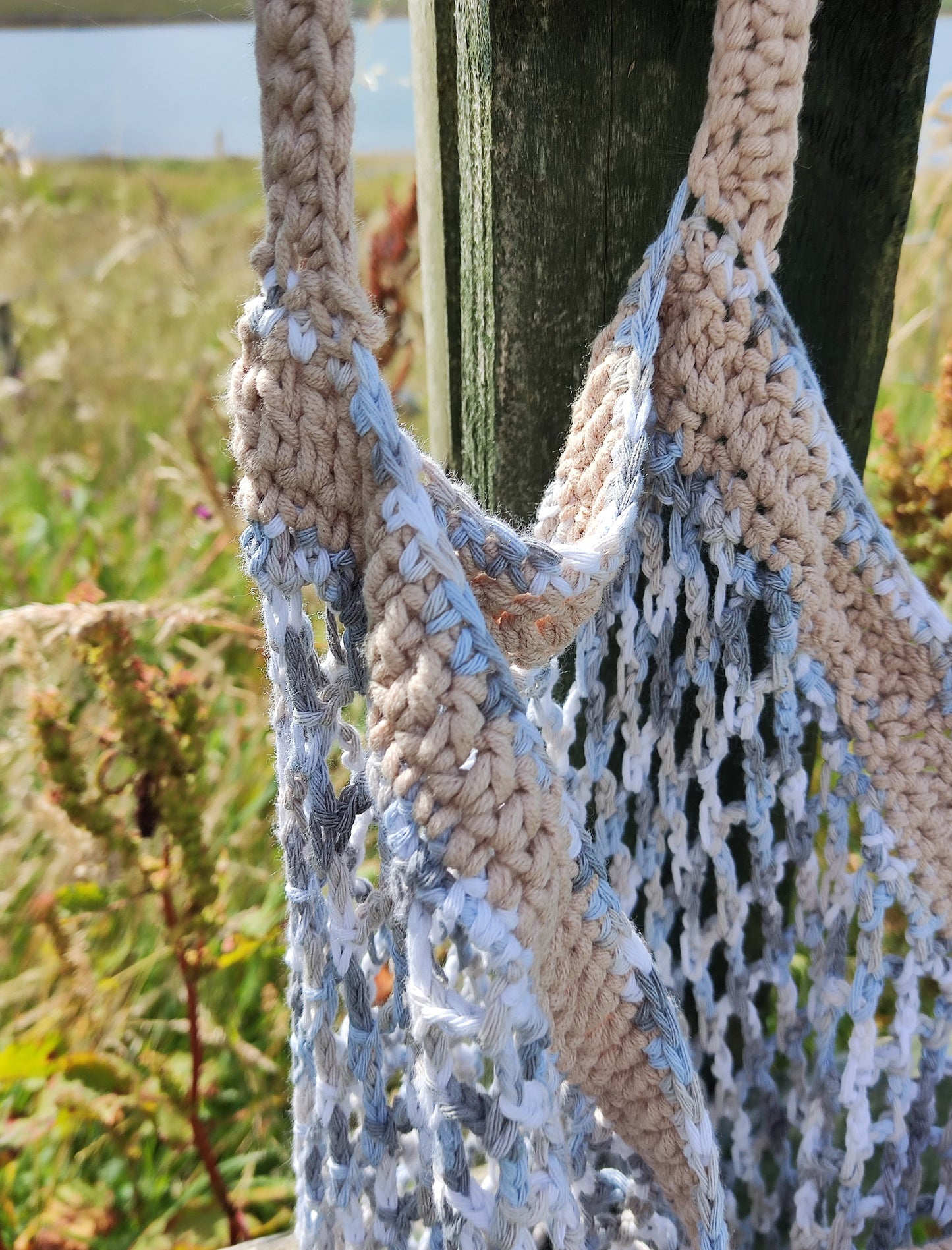 tas gehaakt groot creme/grijs IN REVERSE