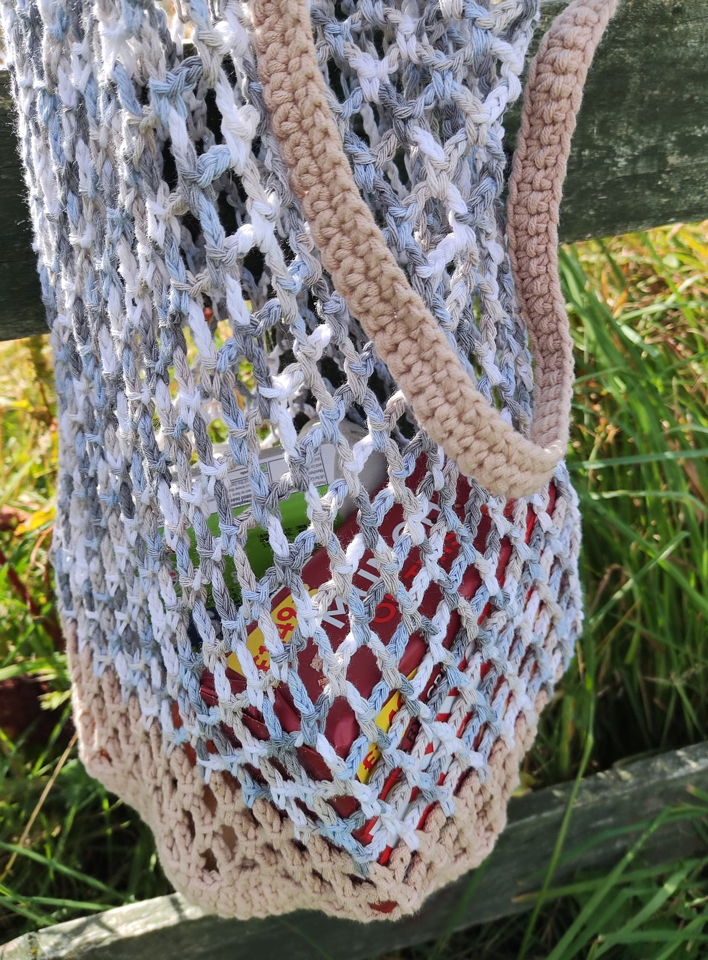 tas gehaakt groot creme/grijs IN REVERSE