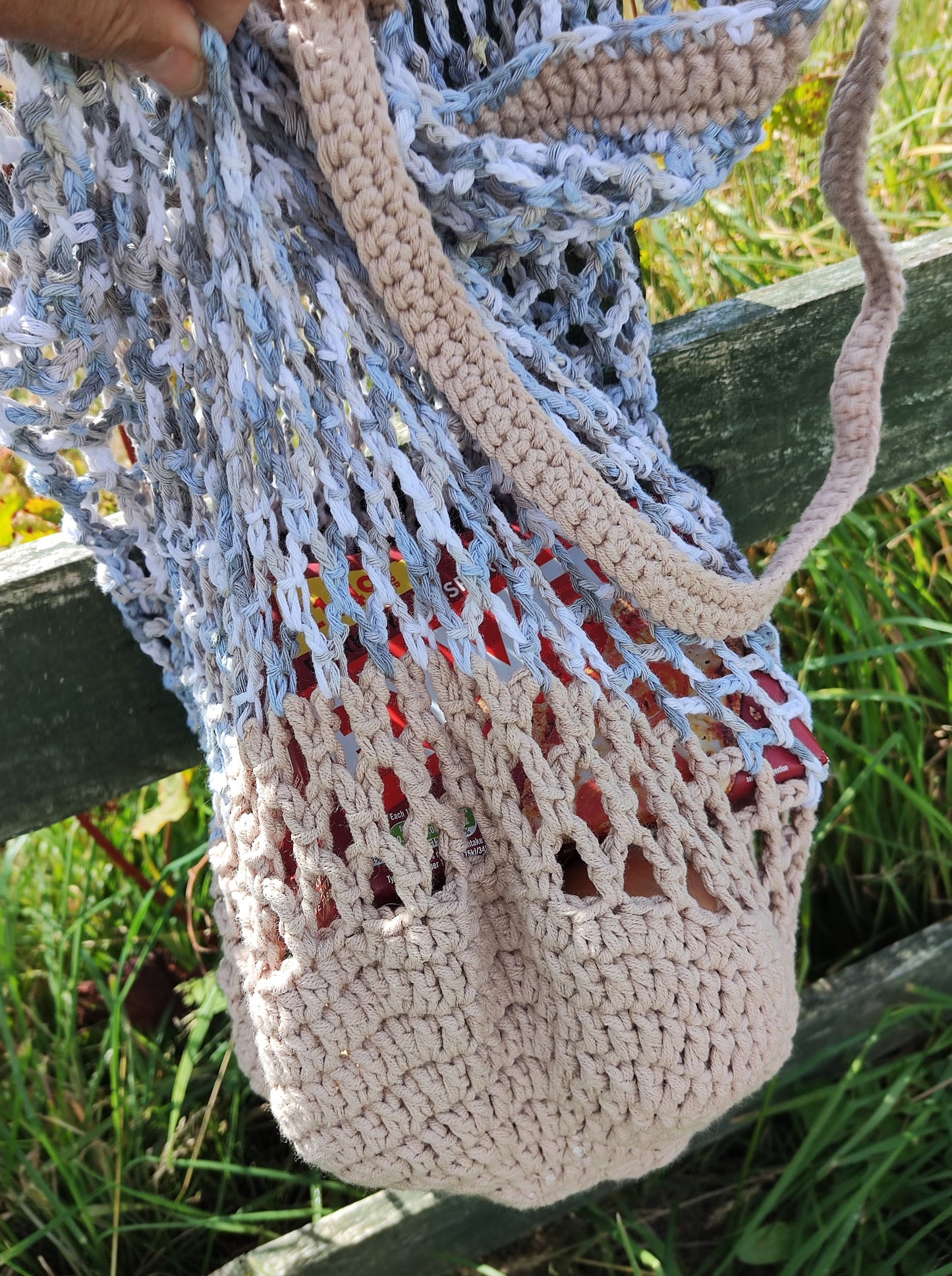 tas gehaakt groot creme/grijs IN REVERSE