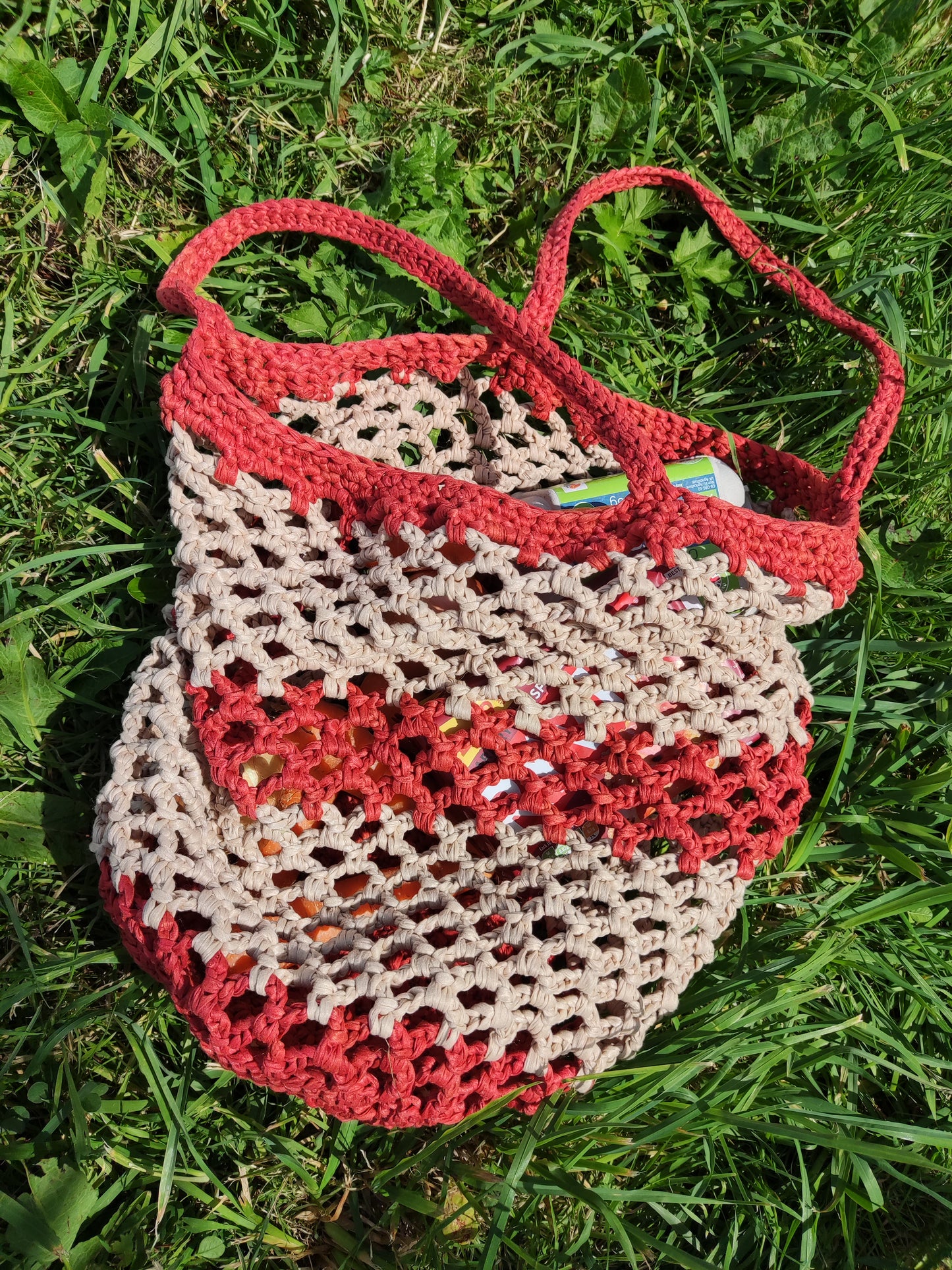 tas gehaakt creme met oranje groot IN REVERSE