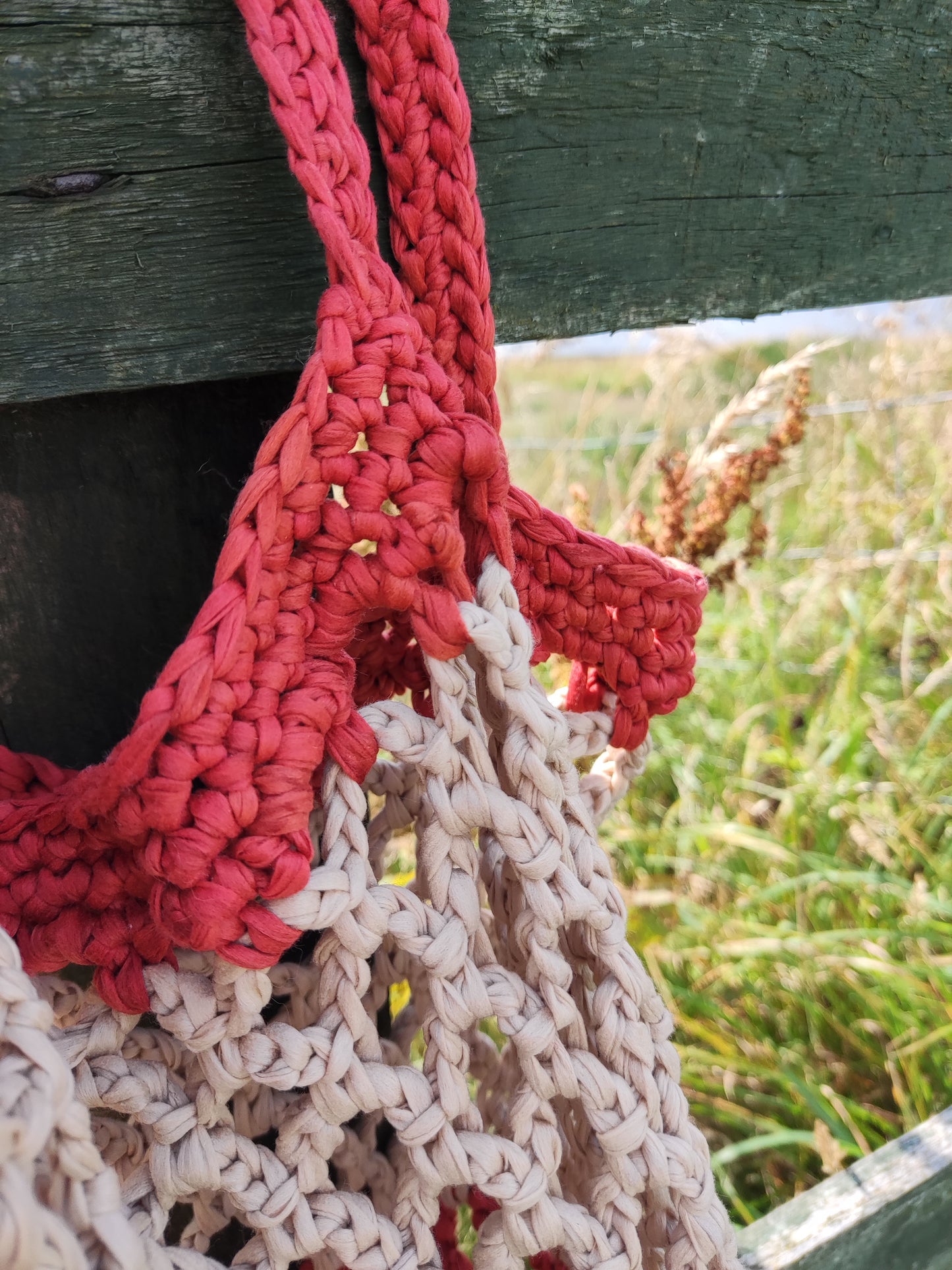 tas gehaakt creme met oranje groot IN REVERSE