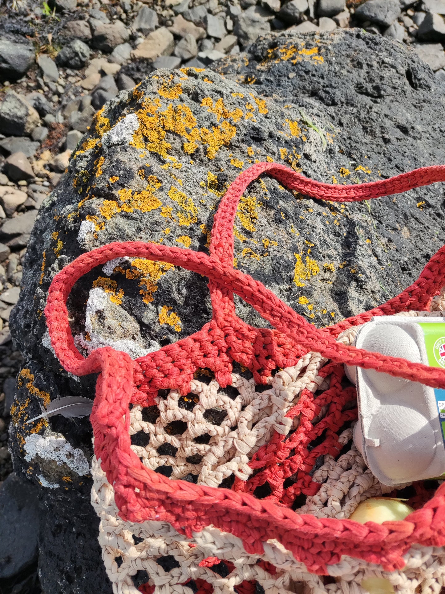 tas gehaakt creme met oranje groot IN REVERSE