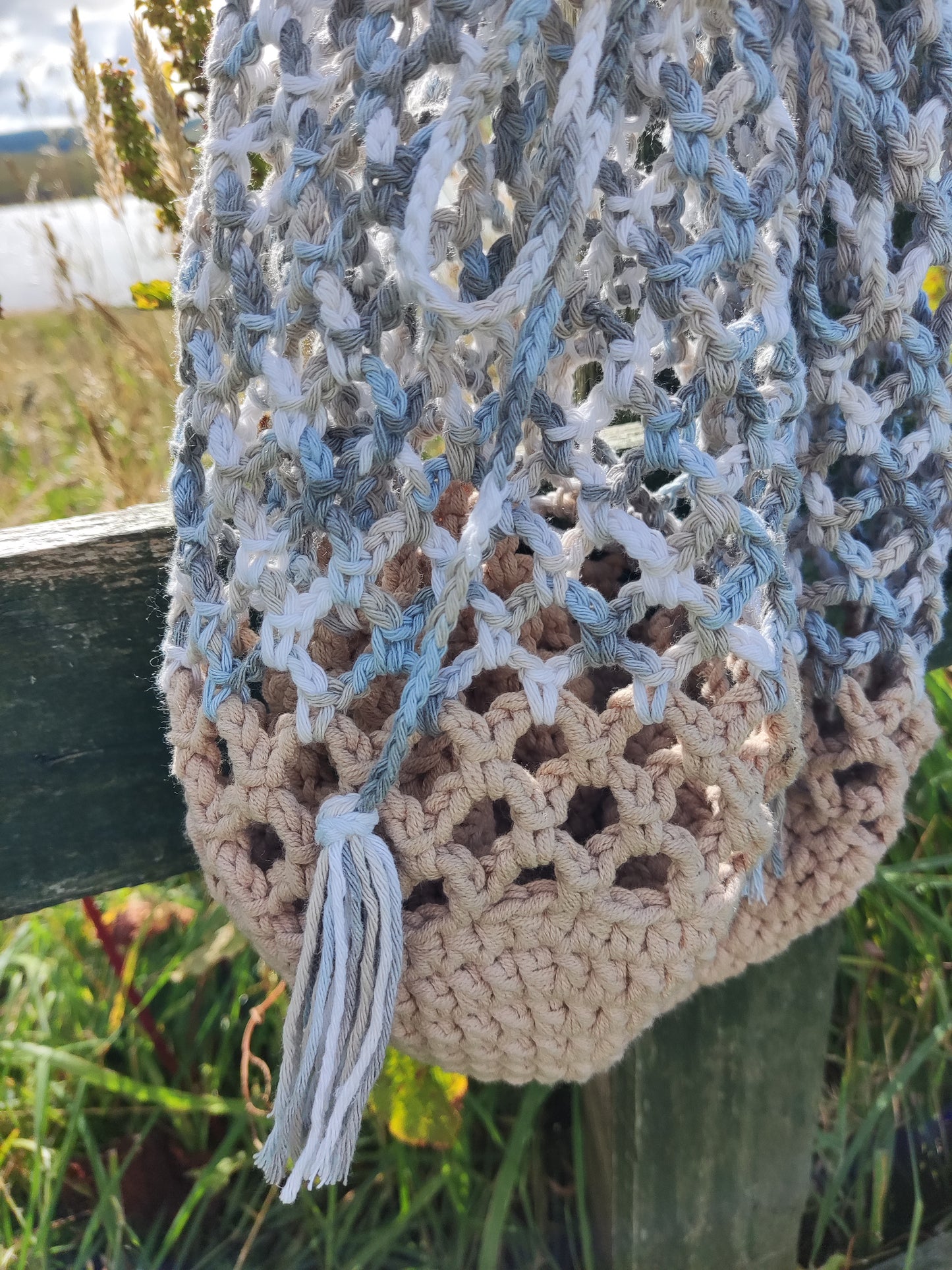 tas gehaakt groot creme/grijs IN REVERSE