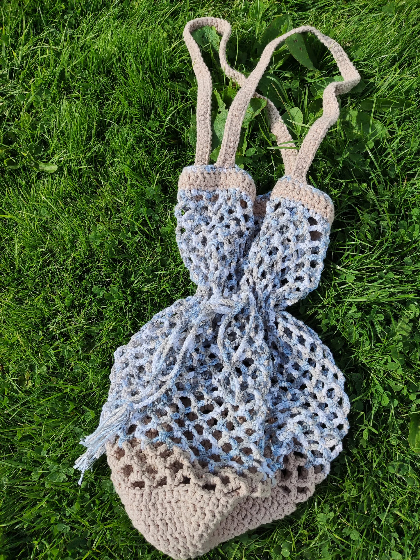 tas gehaakt groot creme/grijs IN REVERSE