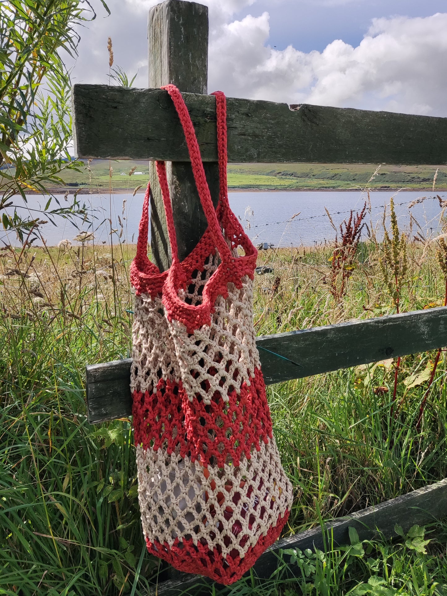 tas gehaakt creme met oranje groot IN REVERSE