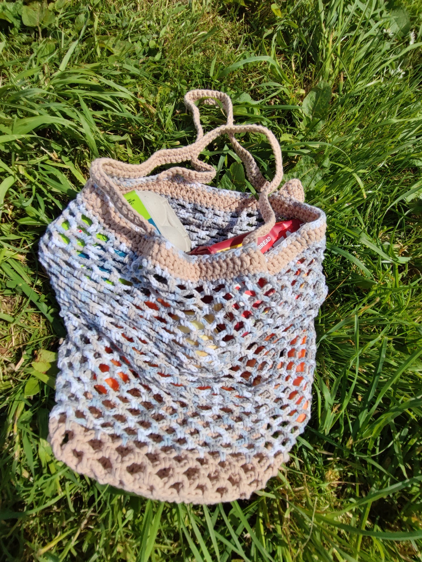 tas gehaakt groot creme/grijs IN REVERSE