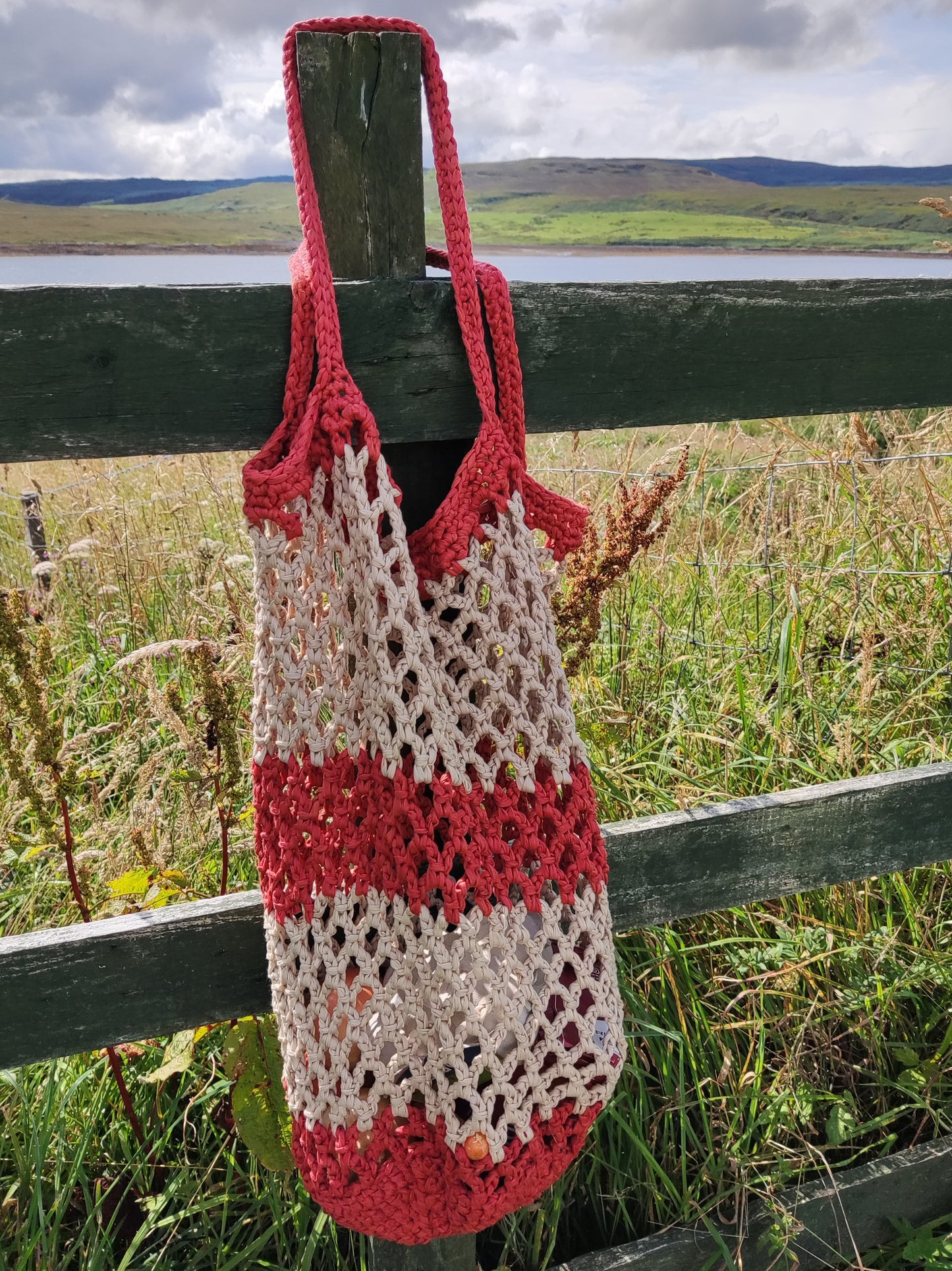 tas gehaakt creme met oranje groot IN REVERSE
