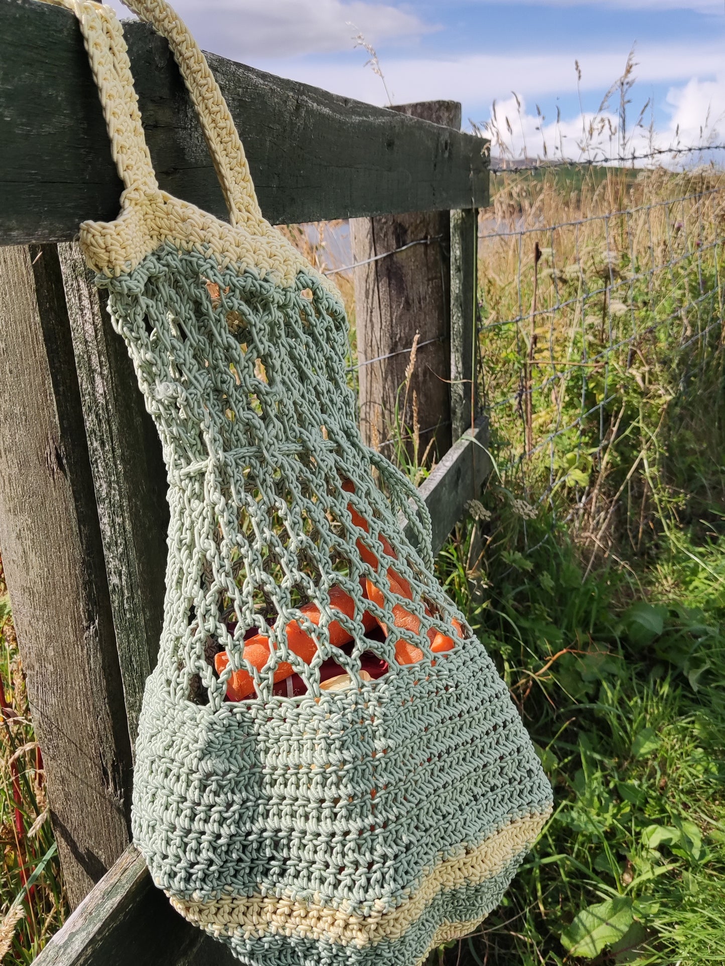 tas gehaakt geel/groen IN REVERSE