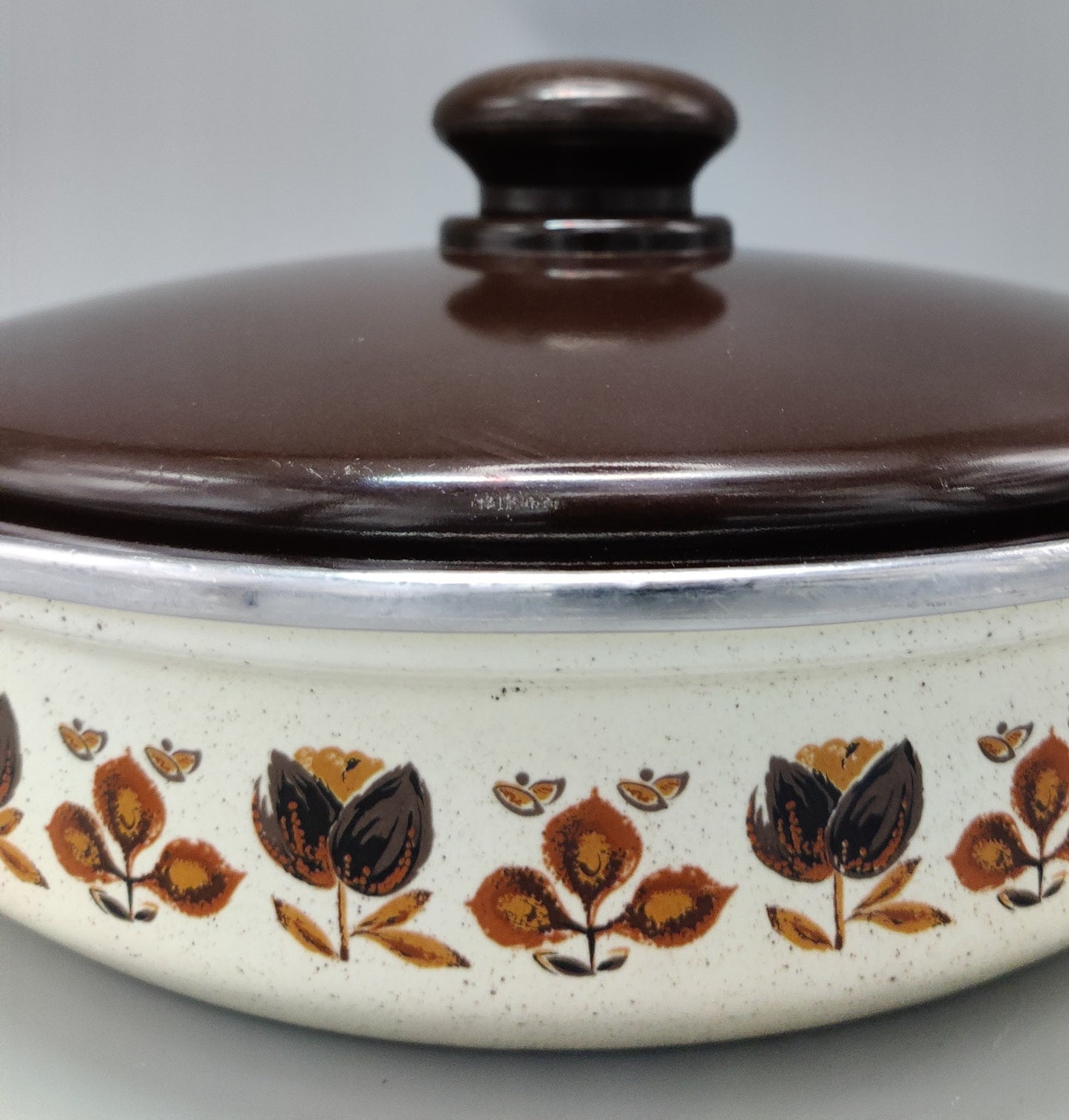 pan + deksel creme bloemen en bruin