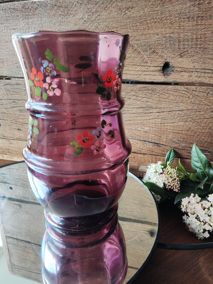 vaas bohemenglas roze met bloemen