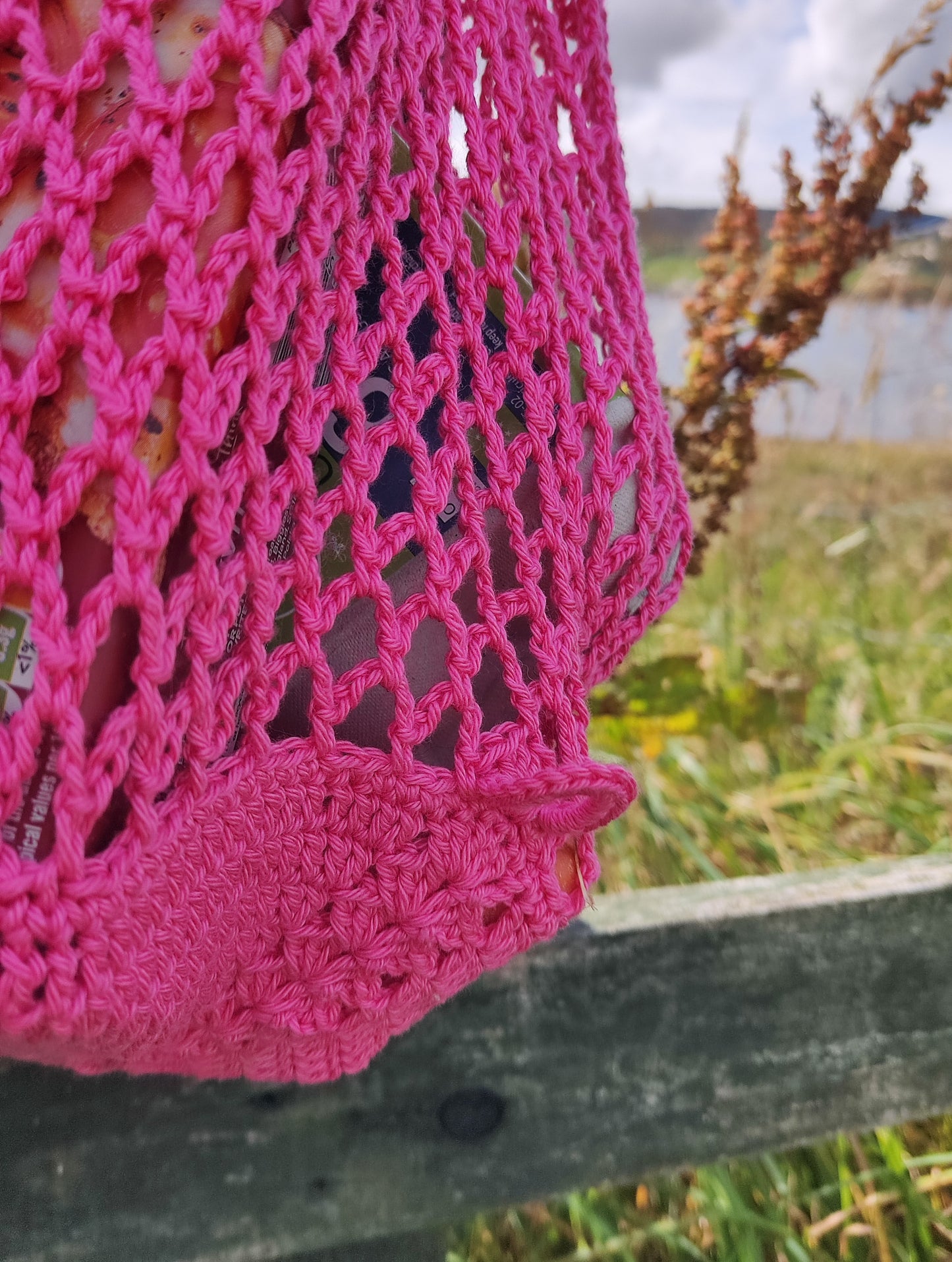 tas gehaakt roze klein IN REVERSE