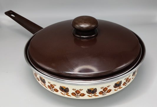 pan + deksel creme bloemen en bruin