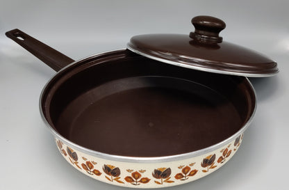 pan + deksel creme bloemen en bruin