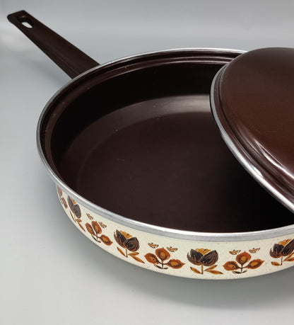 pan + deksel creme bloemen en bruin