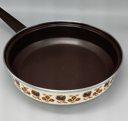 pan + deksel creme bloemen en bruin