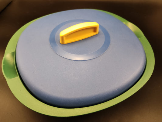 Tupperware vierkante schaal blauw groen