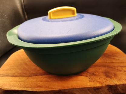 Tupperware vierkante schaal blauw groen