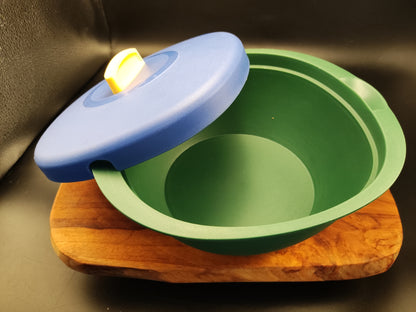 Tupperware vierkante schaal blauw groen