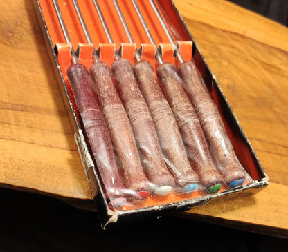 fonduevorken 5 in orginele doos hout met metalen doppen (set van 6)